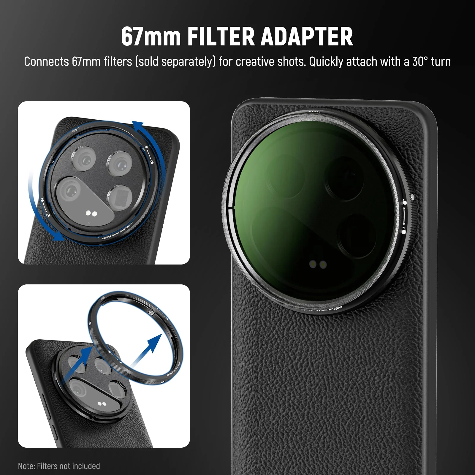 NEEWER PA051 Black Case for Xiaomi 14 Ultra with 17mm/67mm Adapters - Image 2