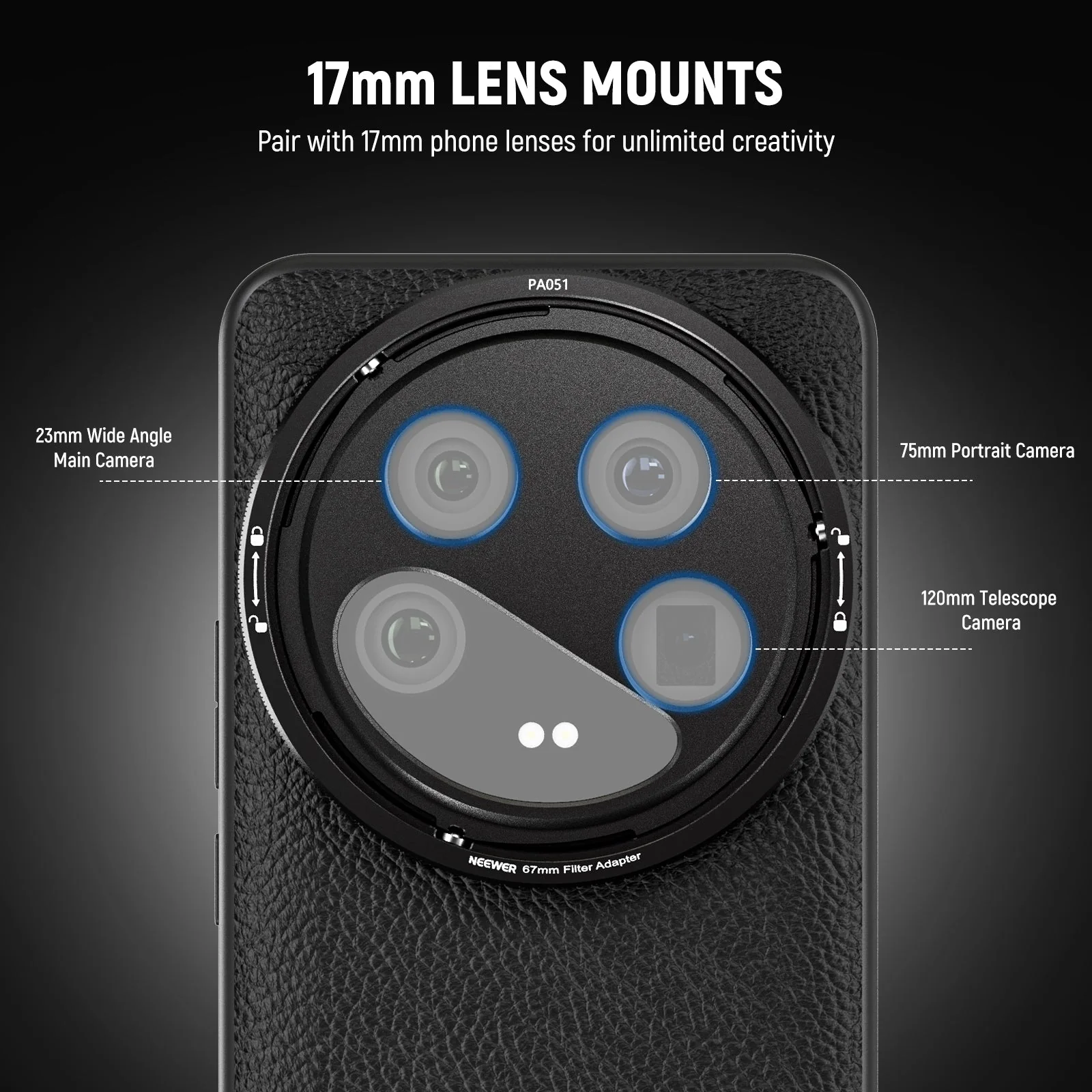 NEEWER PA051 Black Case for Xiaomi 14 Ultra with 17mm/67mm Adapters - Image 3