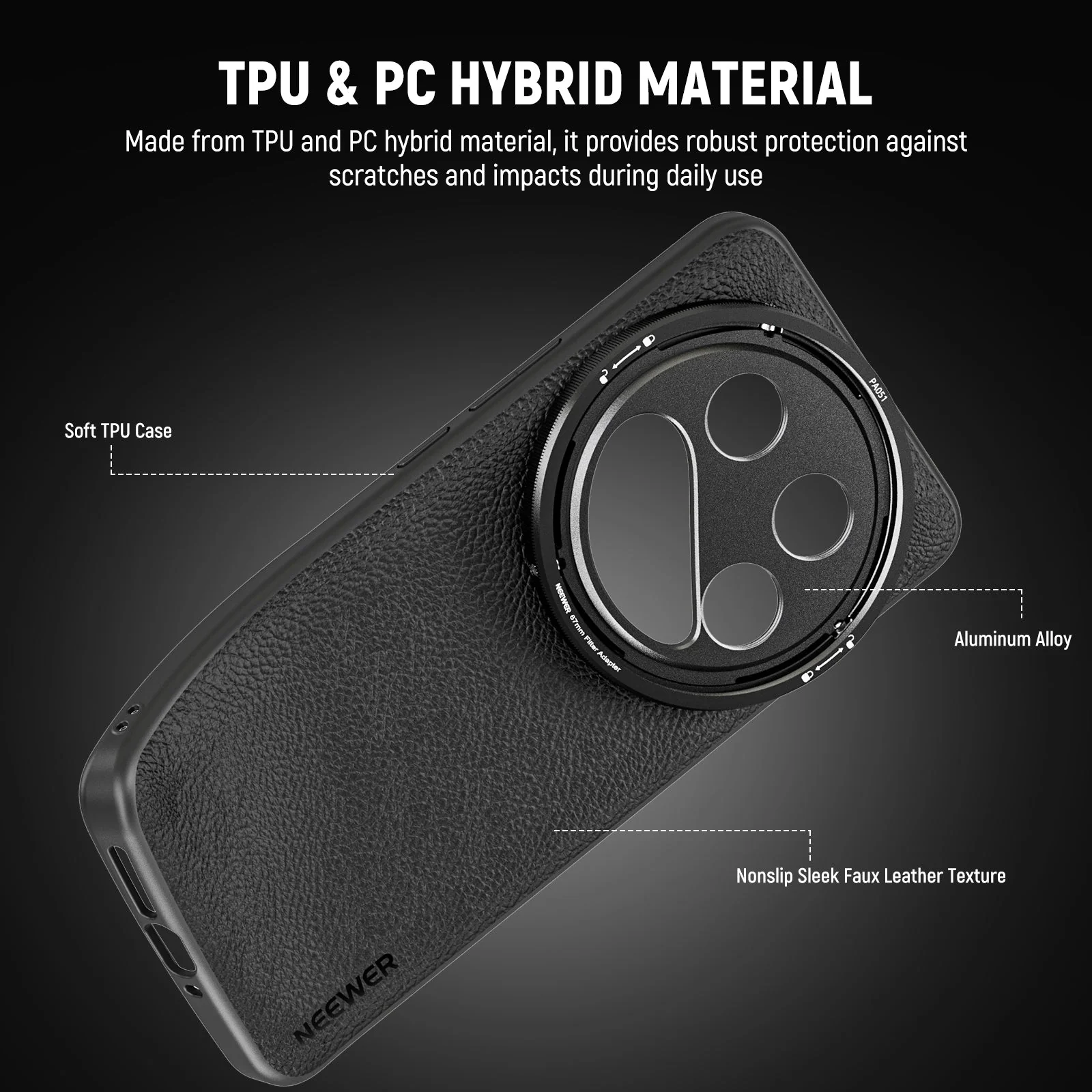 NEEWER PA051 Black Case for Xiaomi 14 Ultra with 17mm/67mm Adapters - Image 6