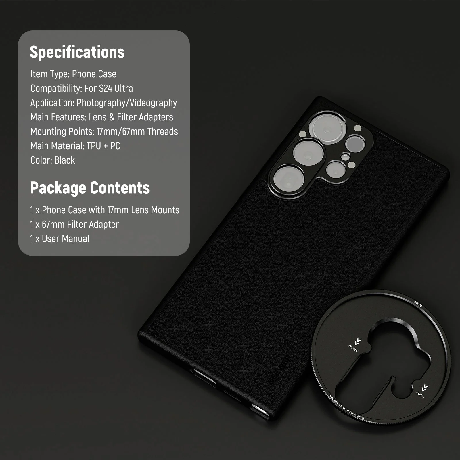 NEEWER PA052 Phone Case for Samsung S24 Ultra with 17mm/67mm Adapters - Image 9