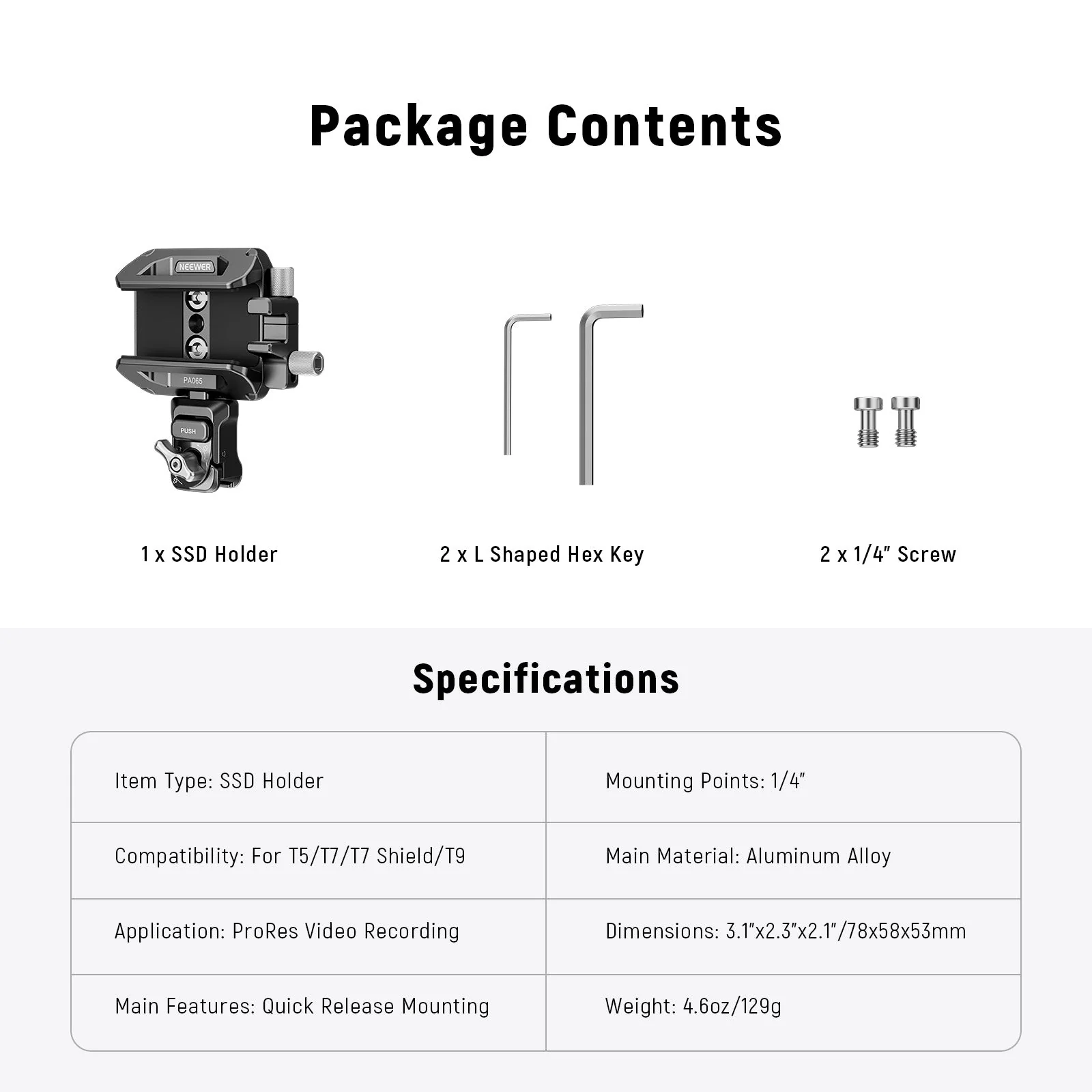 NEEWER PA065 40-65mm Quick Release SSD Holder for Phone Cage - Image 7