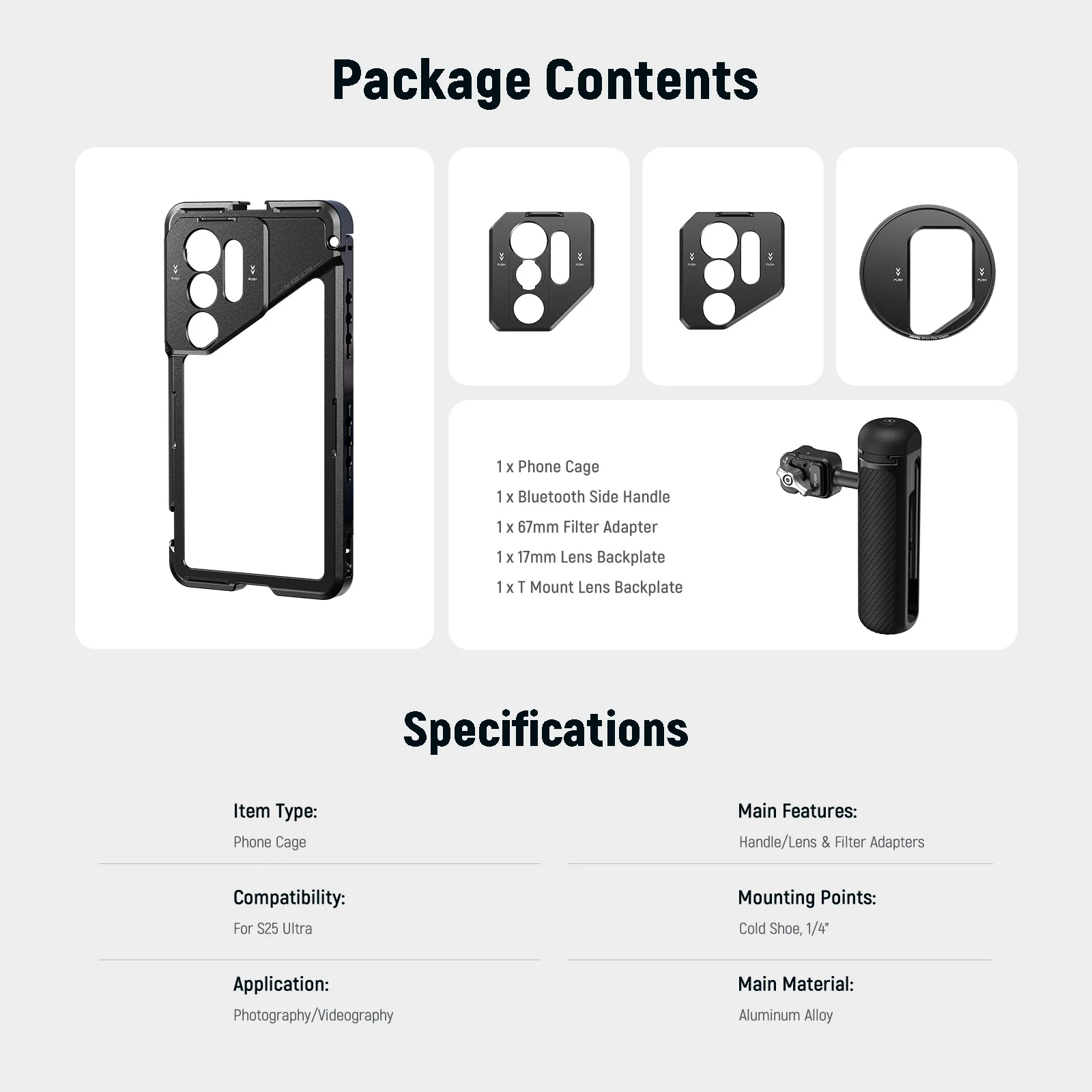 NEEWER PA082 Phone Cage For Samsung S25 Ultra with 67mm Filter/17mm/T Mount Adapters - Image 16
