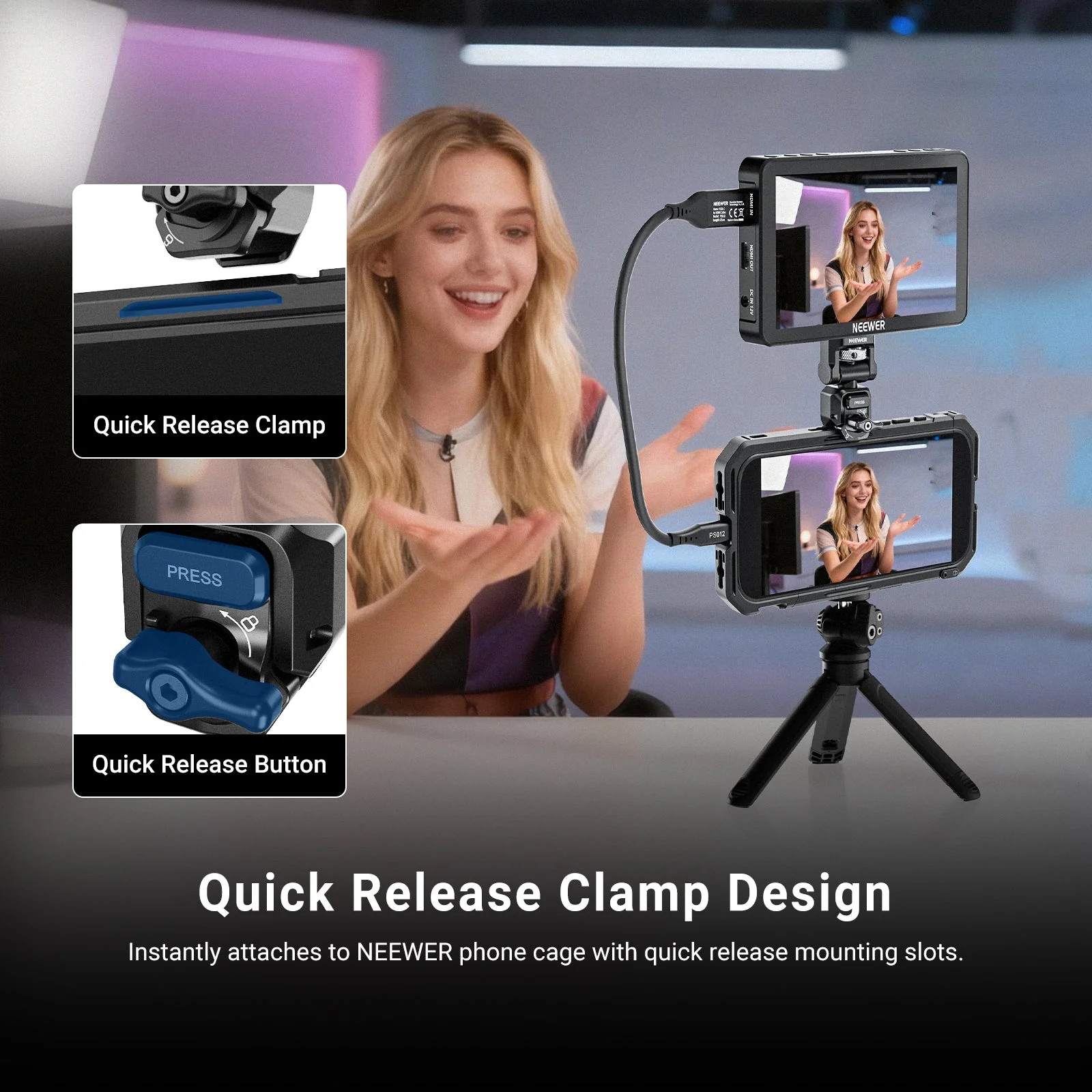 NEEWER PA127 Quick Release Monitor Mount for Phone Cage - Image 5