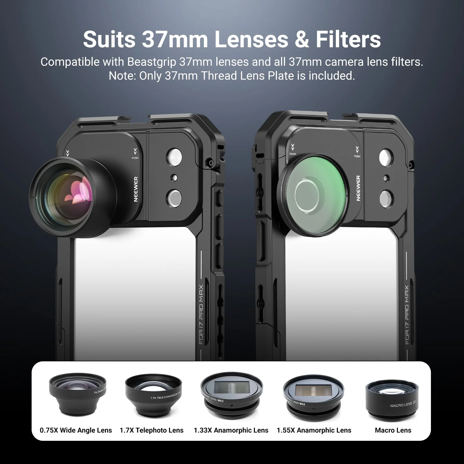 NEEWER PA152 37mm Filter Lens Backplate for iPhone 17 Pro/Pro Max Phone Cage - Image 4