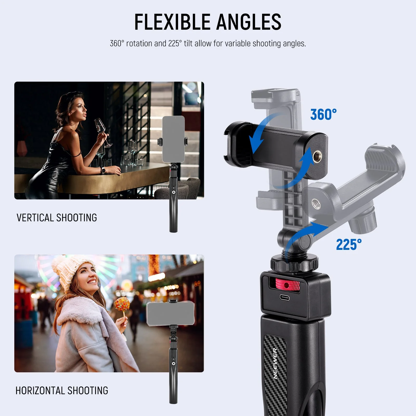NEEWER PA993 31.5" Rechargeable Selfie Stick with Battery & Remote - Image 5