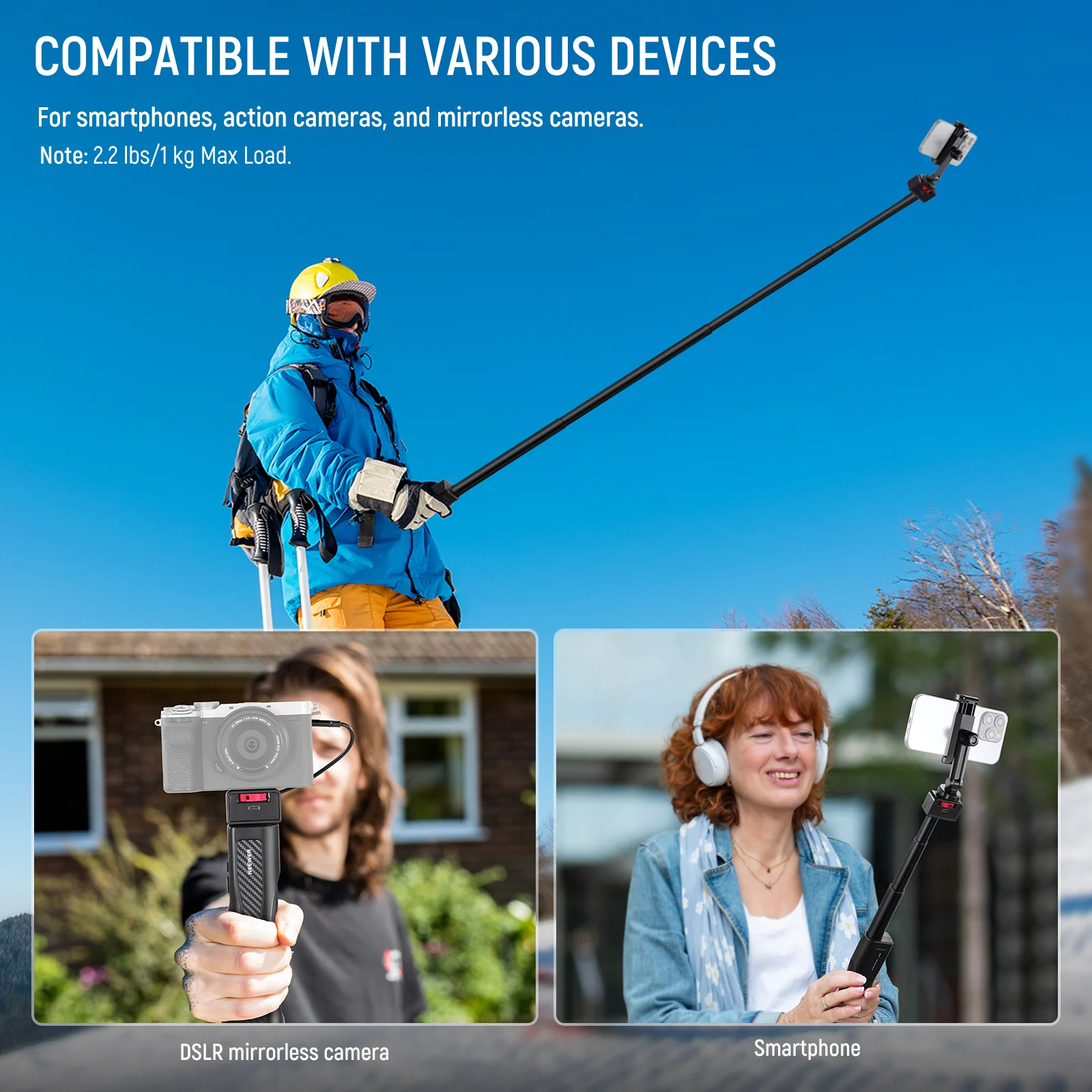 NEEWER PA993 31.5" Rechargeable Selfie Stick with Battery & Remote - Image 7