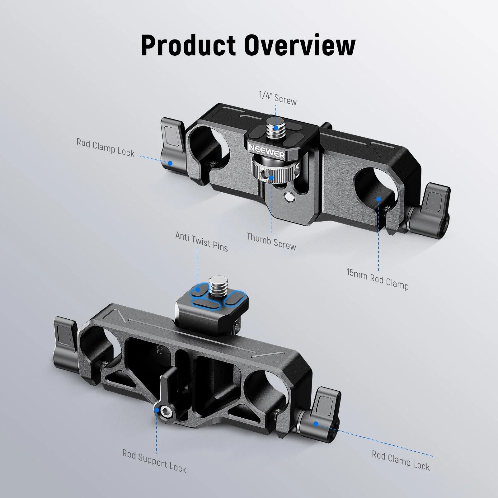 NEEWER PG013 Height Adjustable LWS 15mm Rod Clamp Matte Box Support - Image 6
