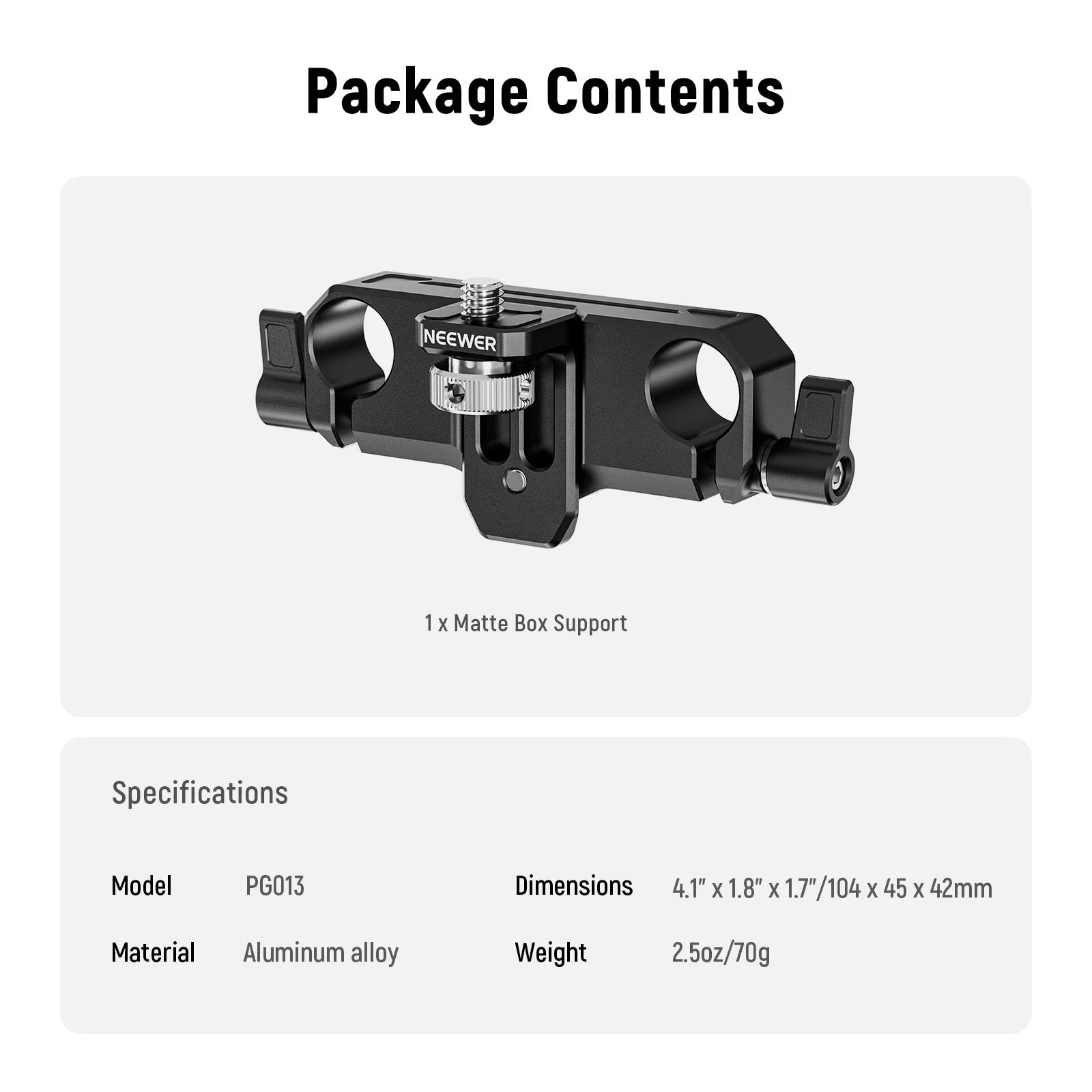 NEEWER PG013 Height Adjustable LWS 15mm Rod Clamp Matte Box Support - Image 7