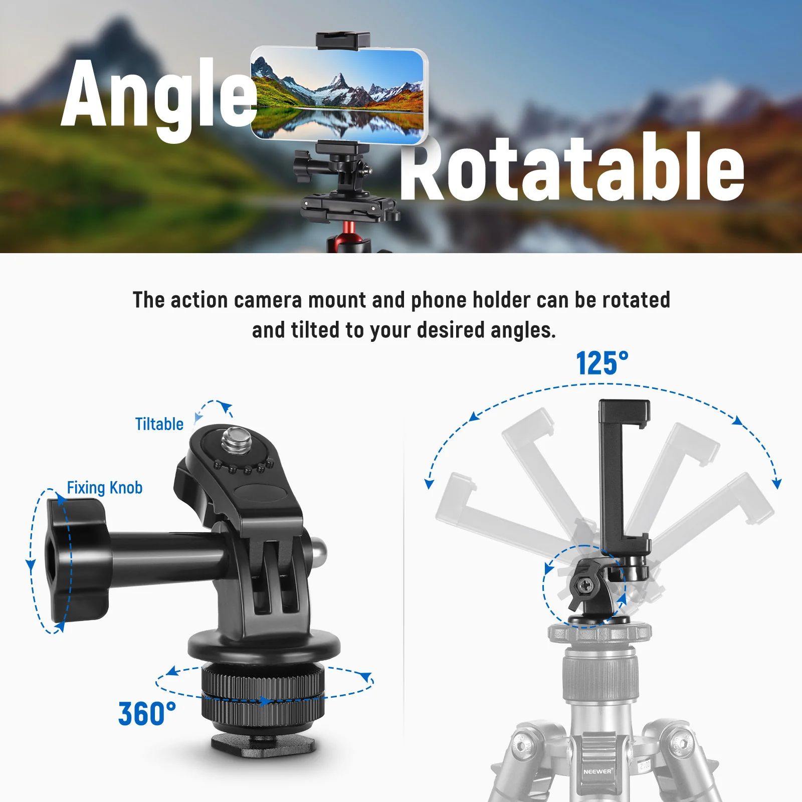 NEEWER 3-in-1 Phone Holder with Cold Shoe & Action Camera Adapter - Image 4