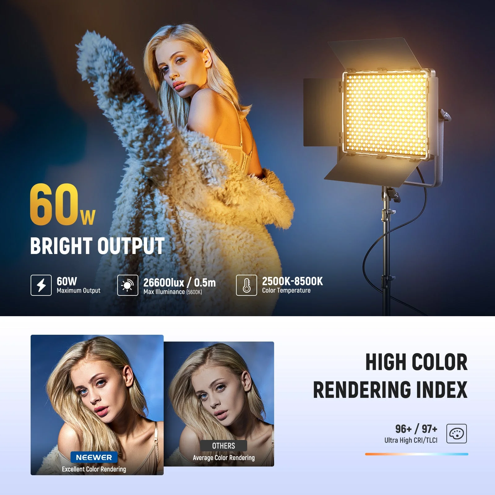 NEEWER PL60B 60W Bi-Color LED Panel Video Light - Image 3