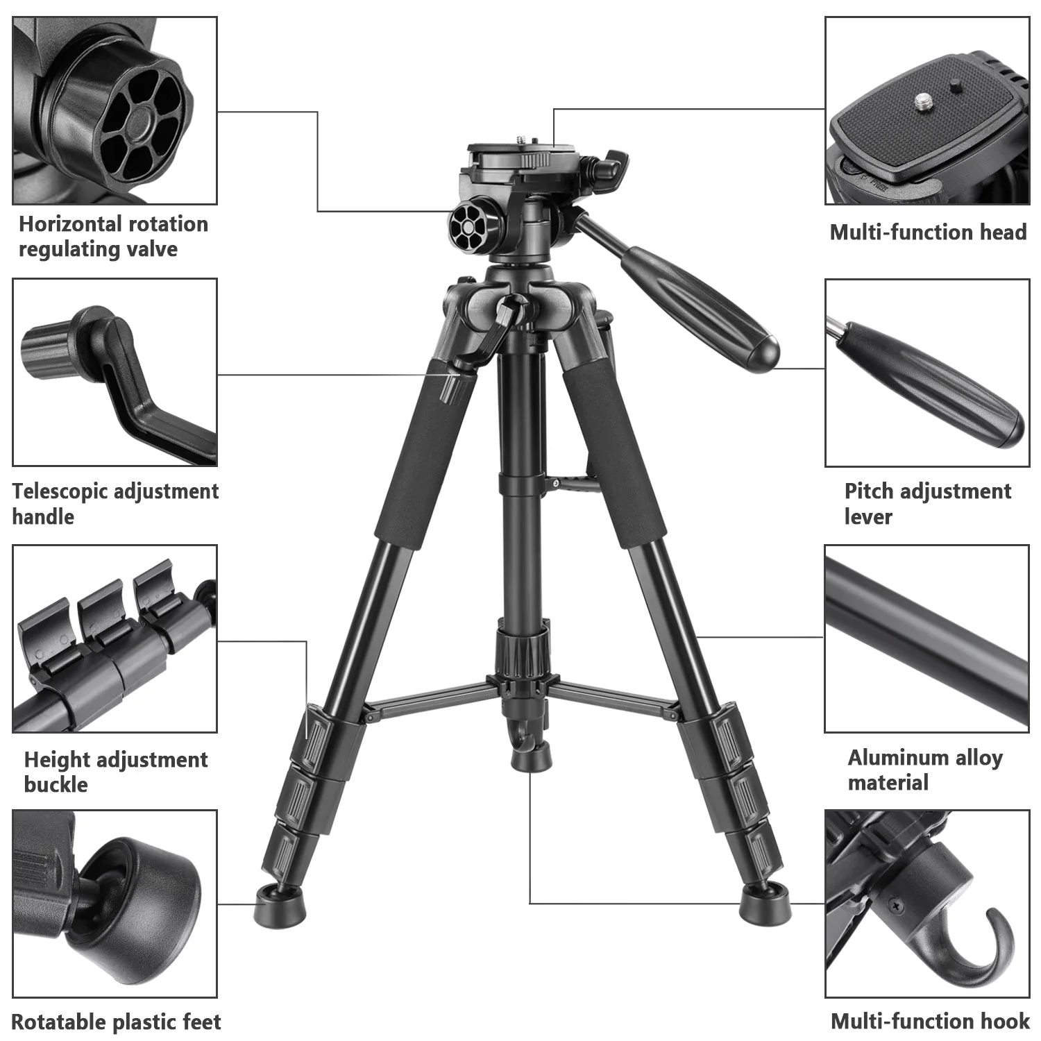 NEEWER SAB234 56'' Aluminum Camera Tripod - Image 3