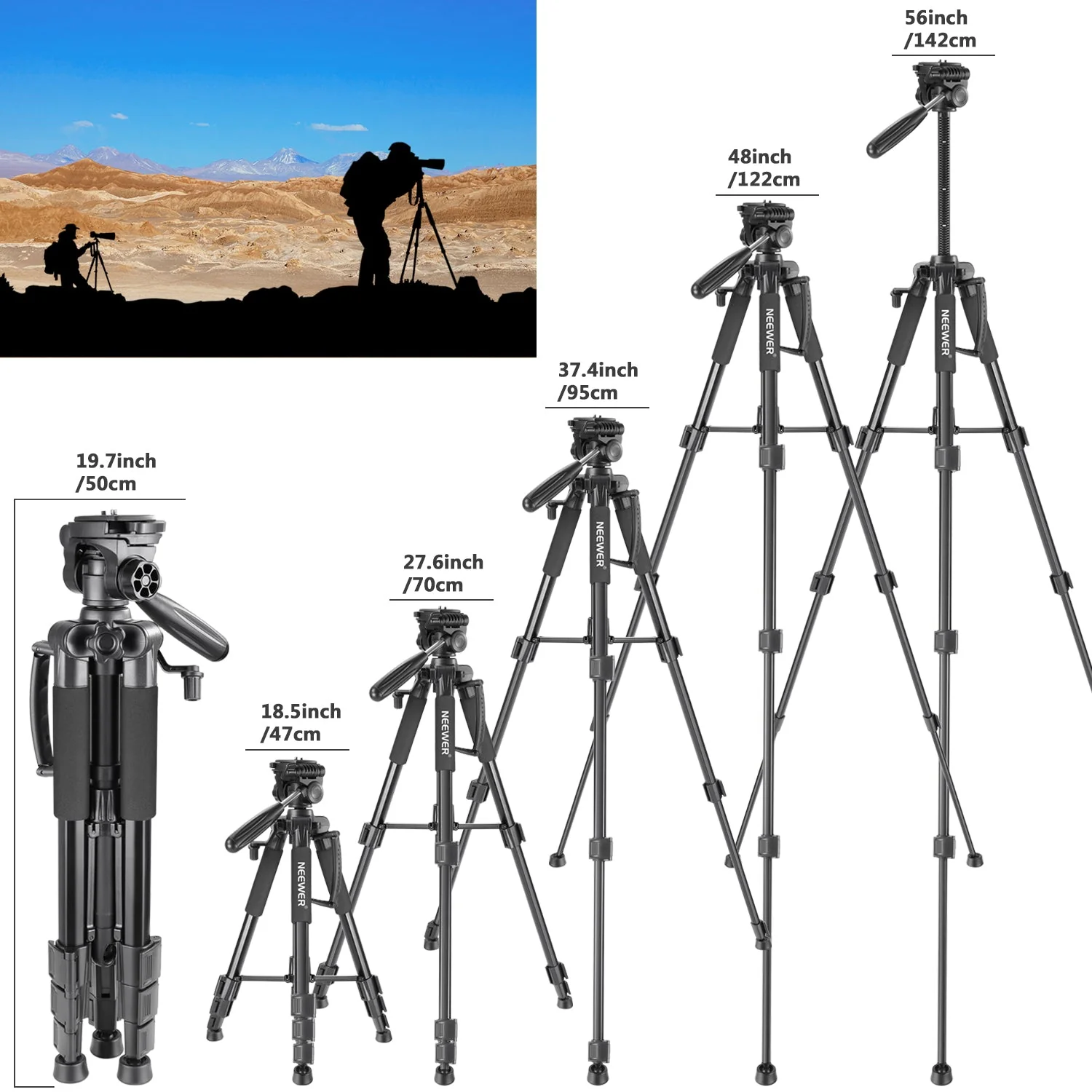 NEEWER SAB234 56'' Aluminum Camera Tripod - Image 4