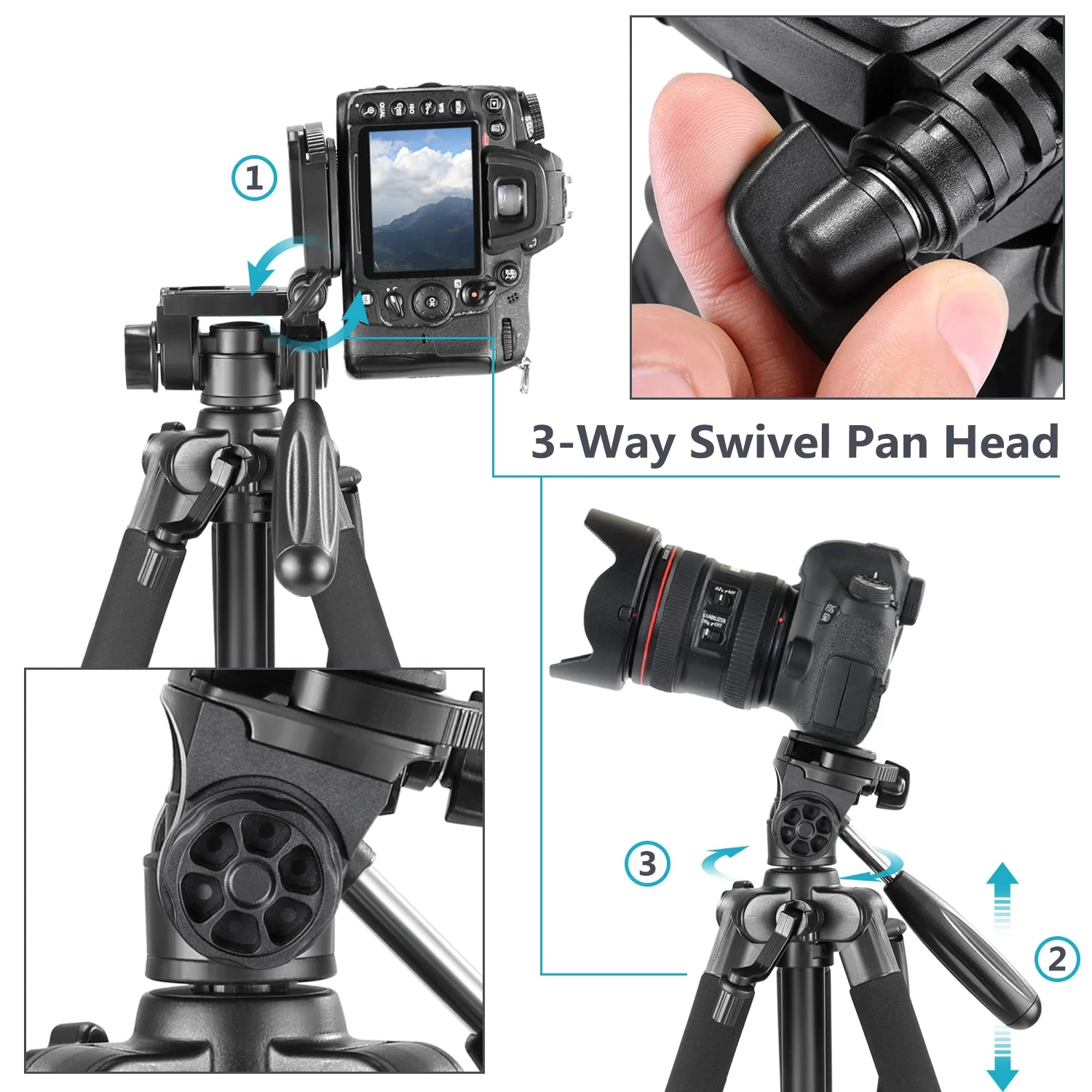 NEEWER SAB234 56'' Aluminum Camera Tripod - Image 5