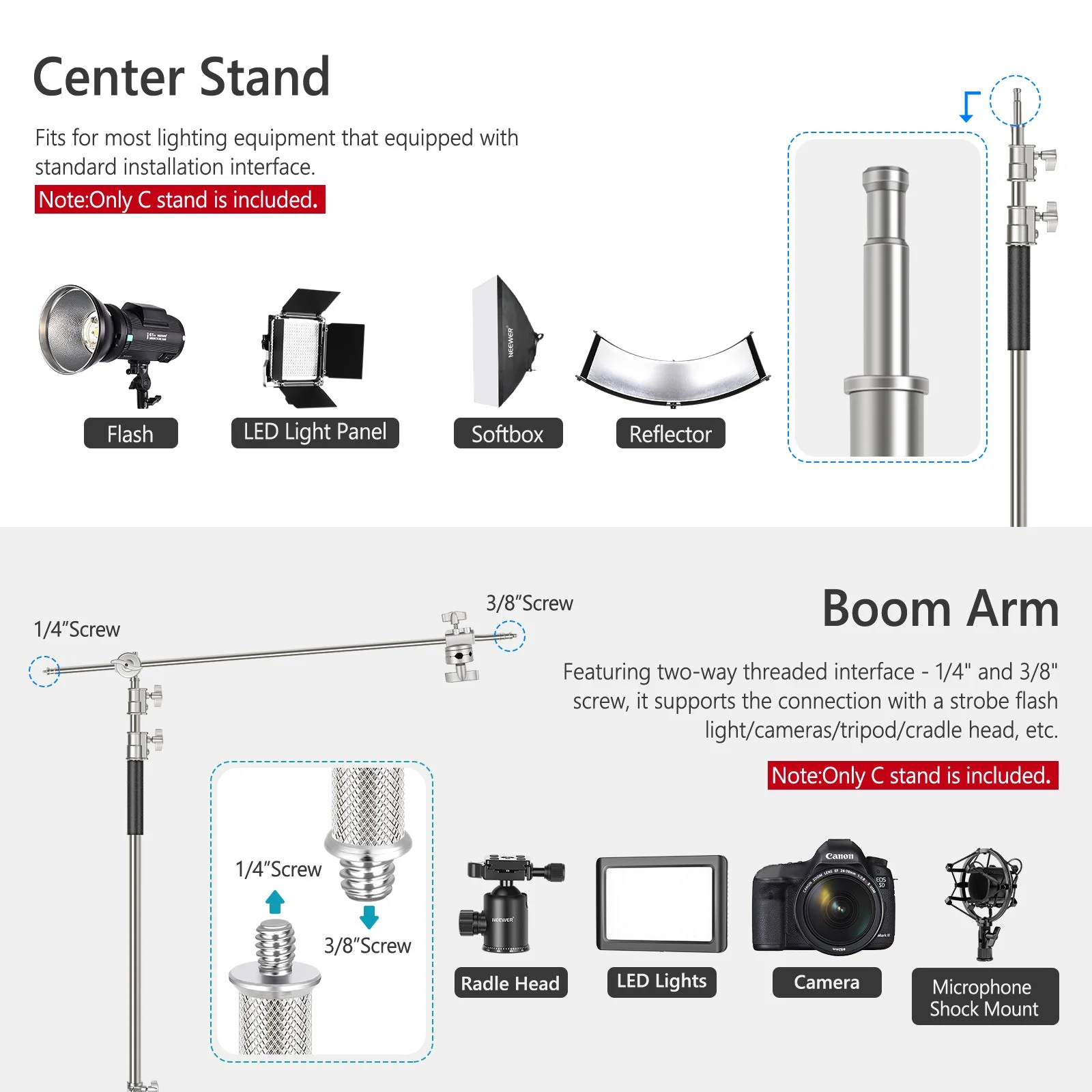 NEEWER SC330W 330cm Metal C Stand With Wheels & Boom Arm - Image 3