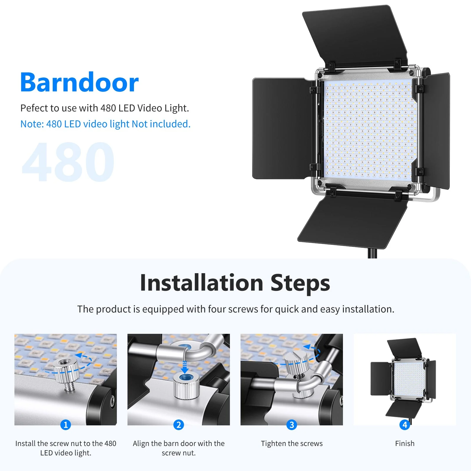 NEEWER Professional LED Video Light Barn Door for NEEWER 480 LED Light Panel - Image 2