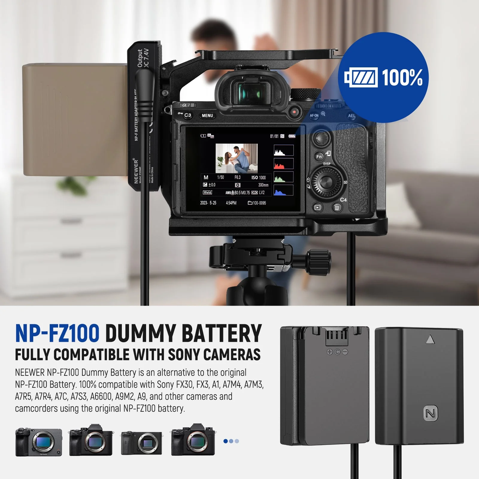 NEEWER PS004E NP-F Battery Adapter Plate with NP-FZ100 Dummy Battery - Image 2