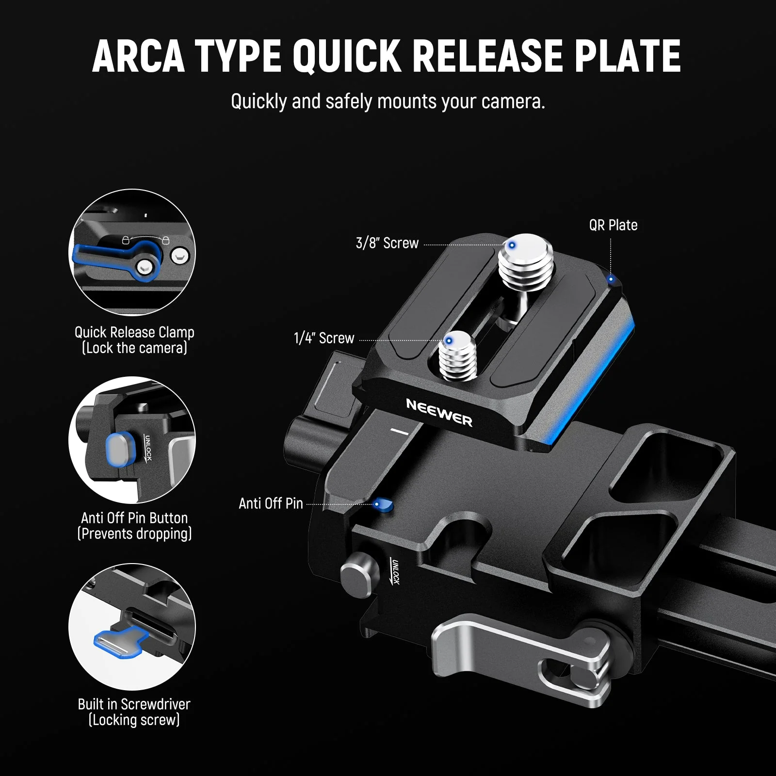 NEEWER PS013 Foldable V Mount Battery Plate with Arca Type QR Plate - Image 3