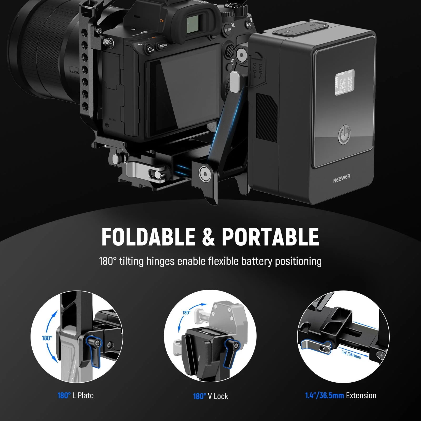 NEEWER PS013 Foldable V Mount Battery Plate with Arca Type QR Plate - Image 6