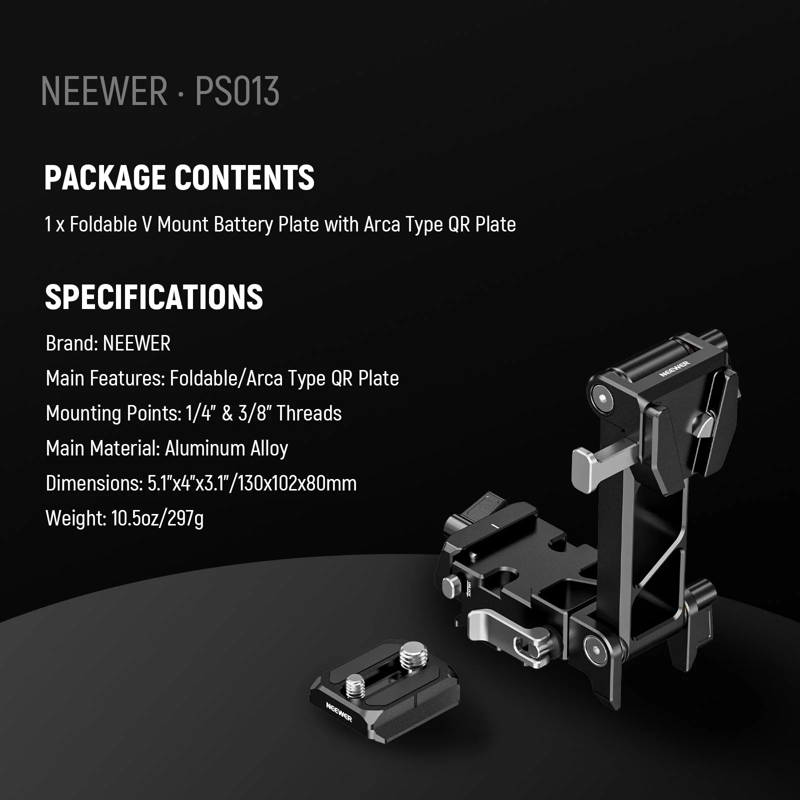 NEEWER PS013 Foldable V Mount Battery Plate with Arca Type QR Plate - Image 8