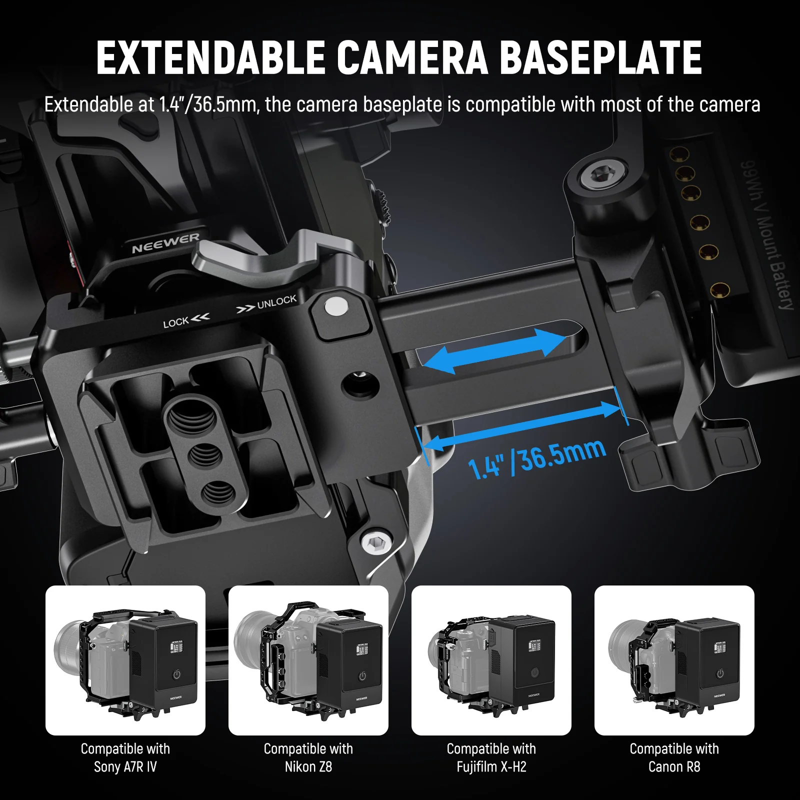NEEWER PS015 Pro Foldable Arca Type Quick Release V Mount Battery Plate - Image 6