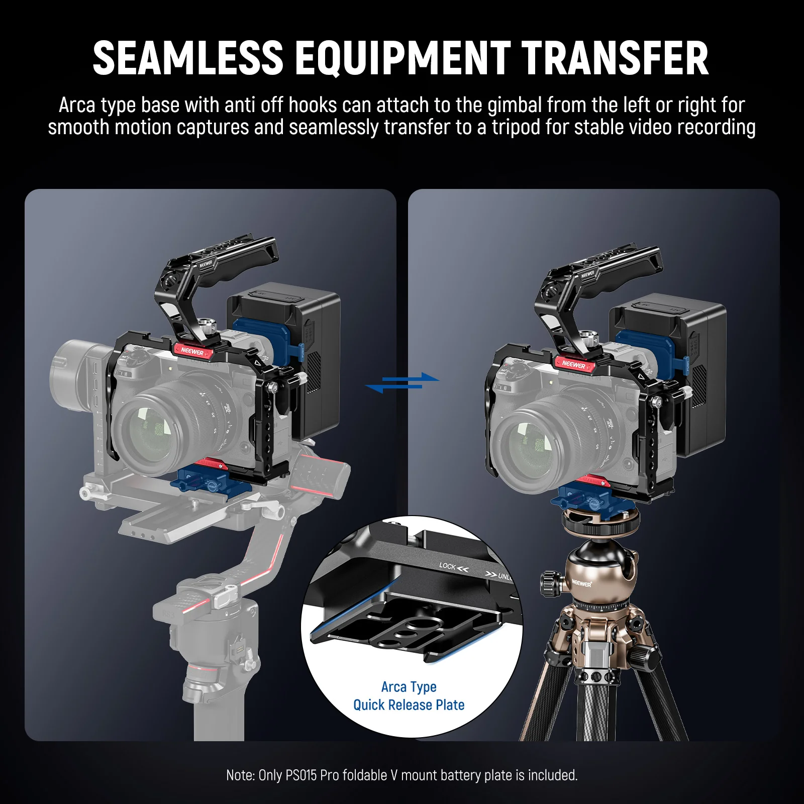 NEEWER PS015 Pro Foldable Arca Type Quick Release V Mount Battery Plate - Image 7