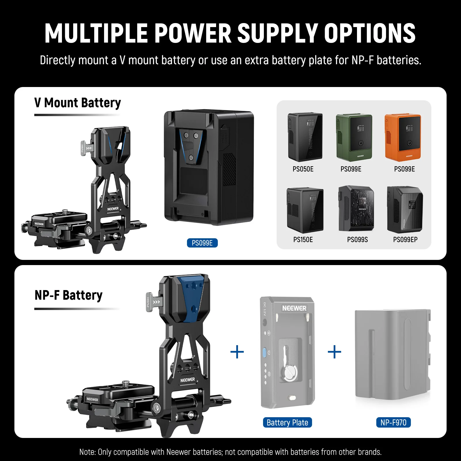 NEEWER PS015 Pro Foldable Arca Type Quick Release V Mount Battery Plate - Image 8