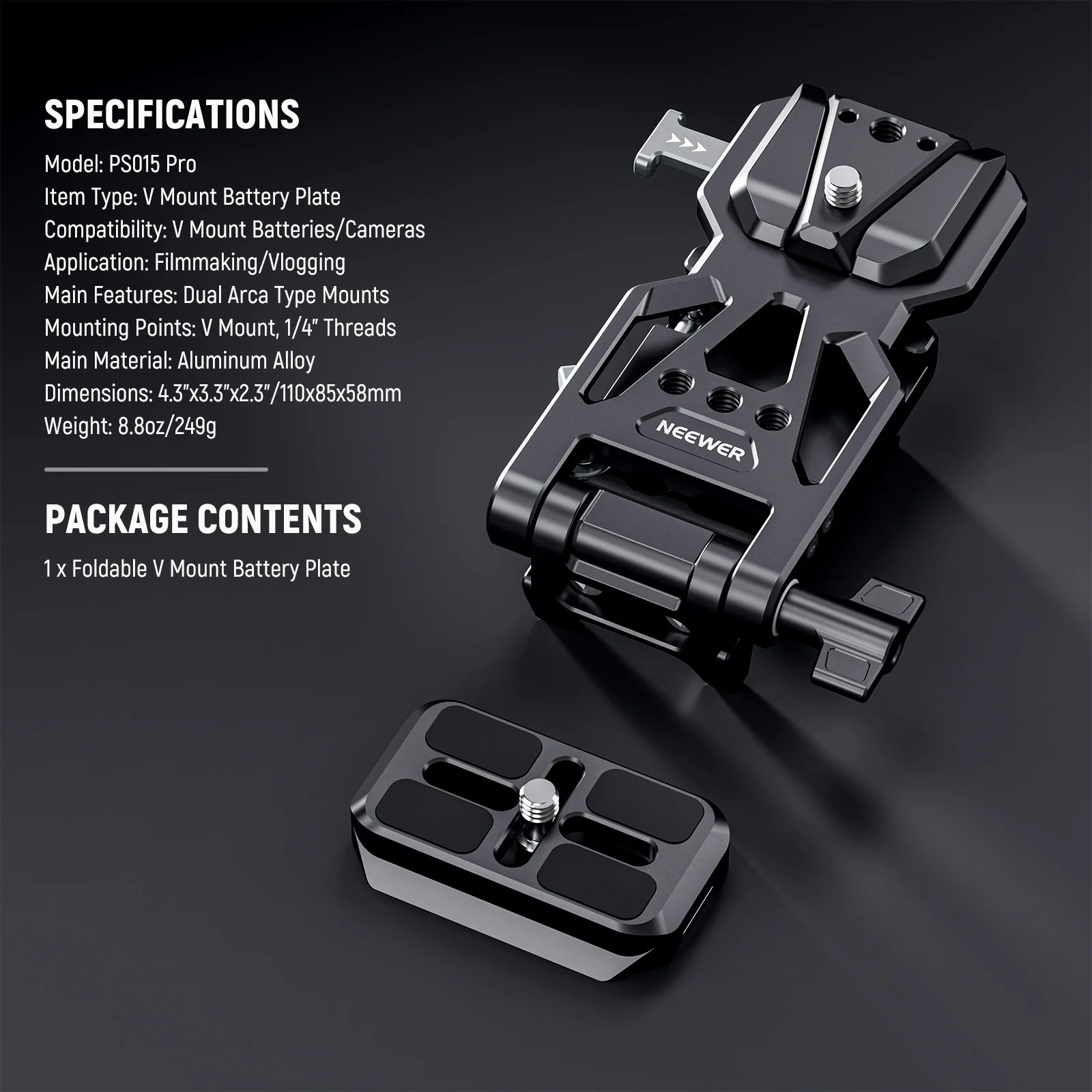 NEEWER PS015 Pro Foldable Arca Type Quick Release V Mount Battery Plate - Image 9