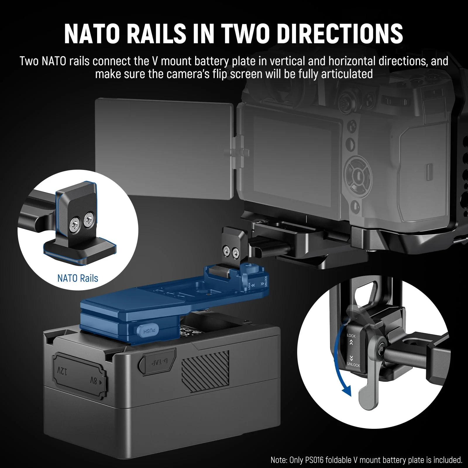 NEEWER PS016 V Mount Battery Plate with NATO Rails - Image 7