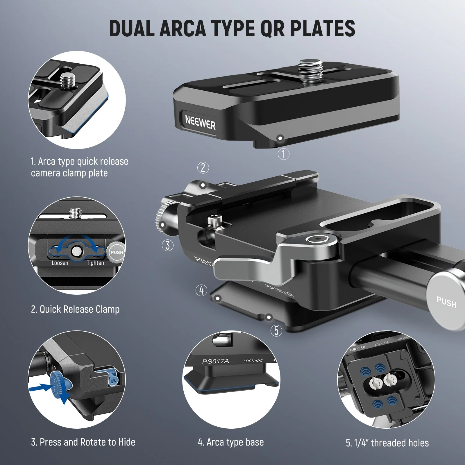 NEEWER PS017A V Mount Battery Plate with Arca Type QR Plate - Image 3