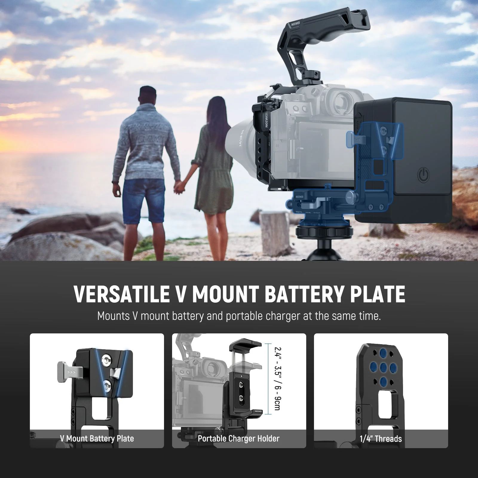 NEEWER PS017B Flexible V Mount Battery Plate with Charger Holder - Image 2