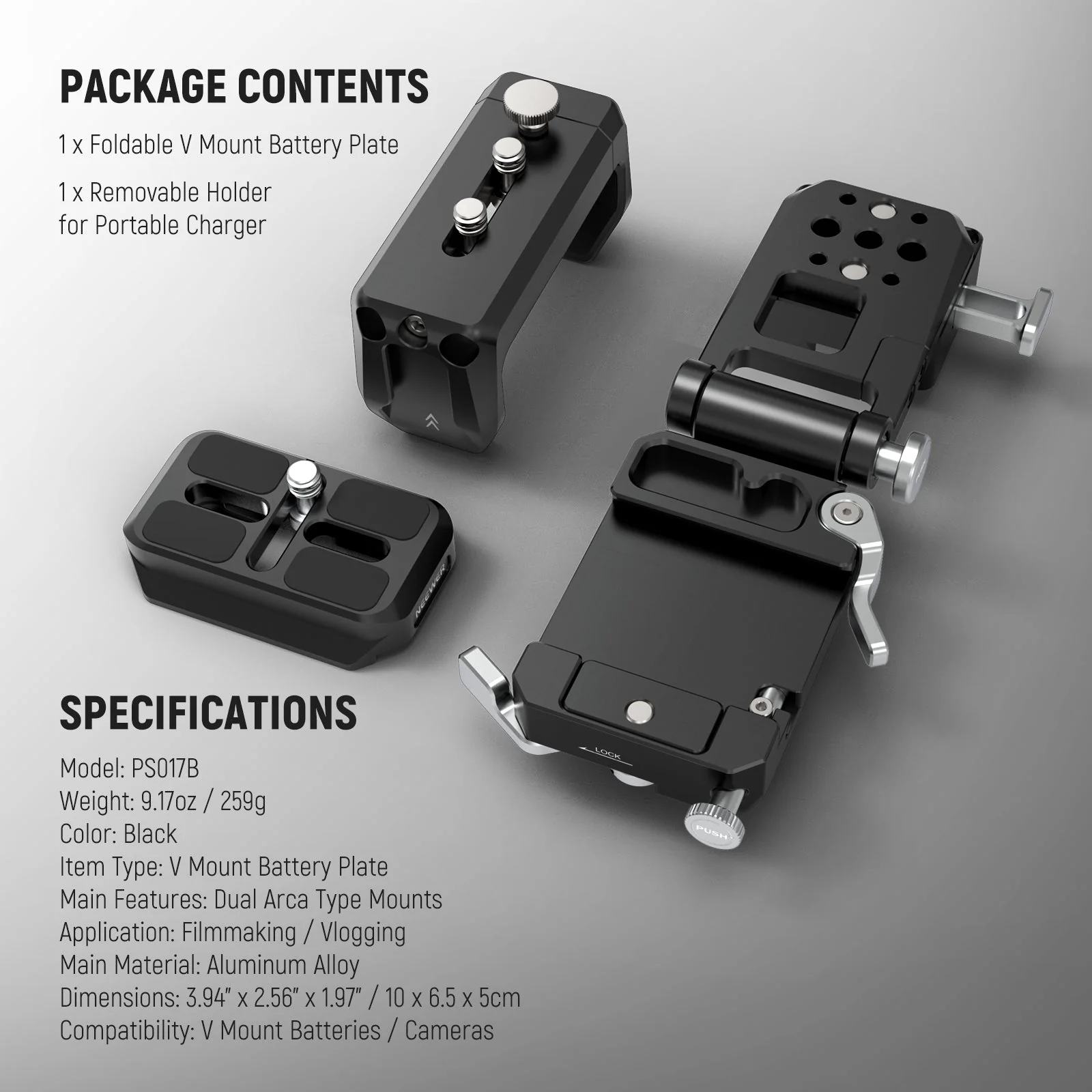 NEEWER PS017B Flexible V Mount Battery Plate with Charger Holder - Image 7