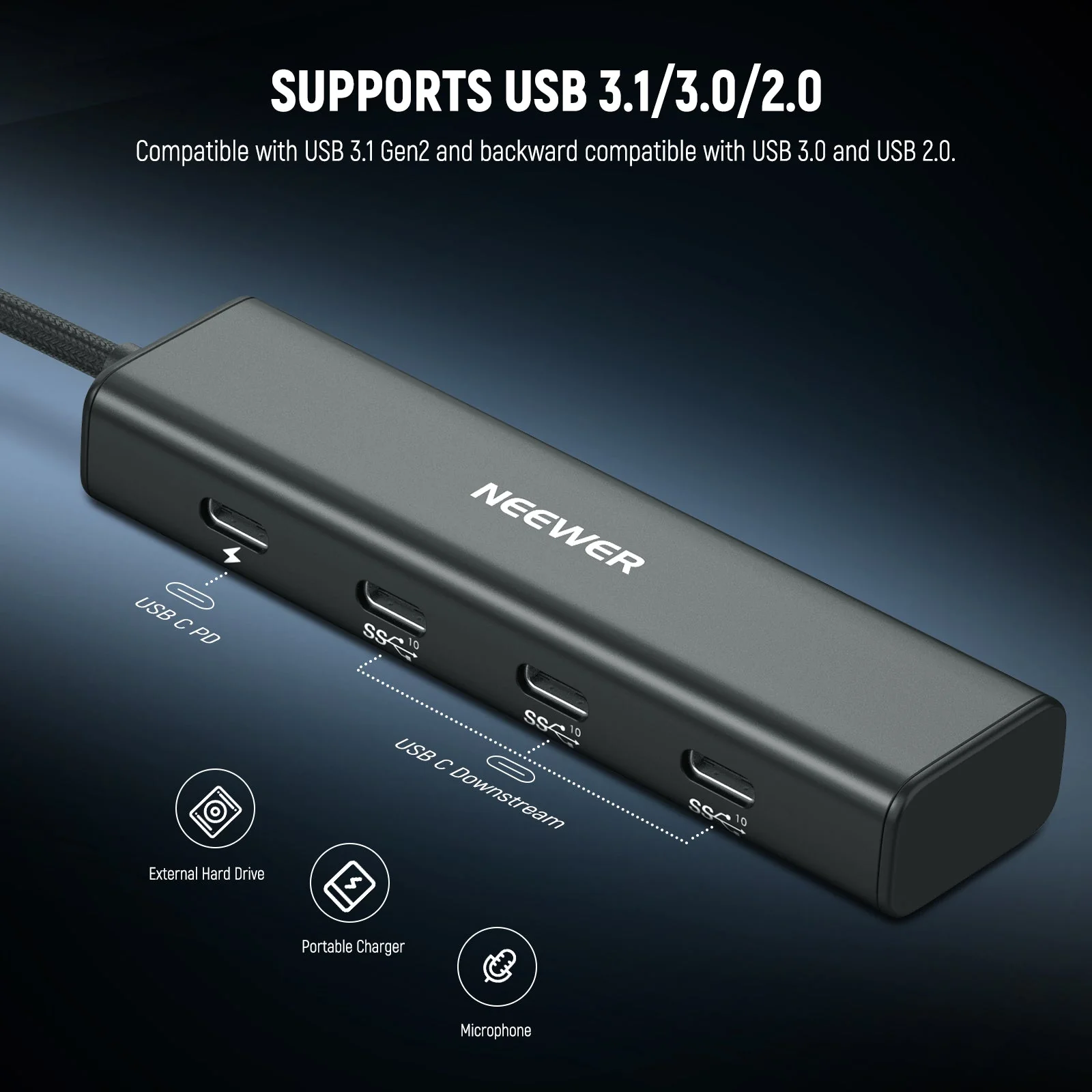 NEEWER PS020E 4 In 1 USB C Hub 3.1 Gen2 100W PD with Cold Shoe Adapter - Image 2