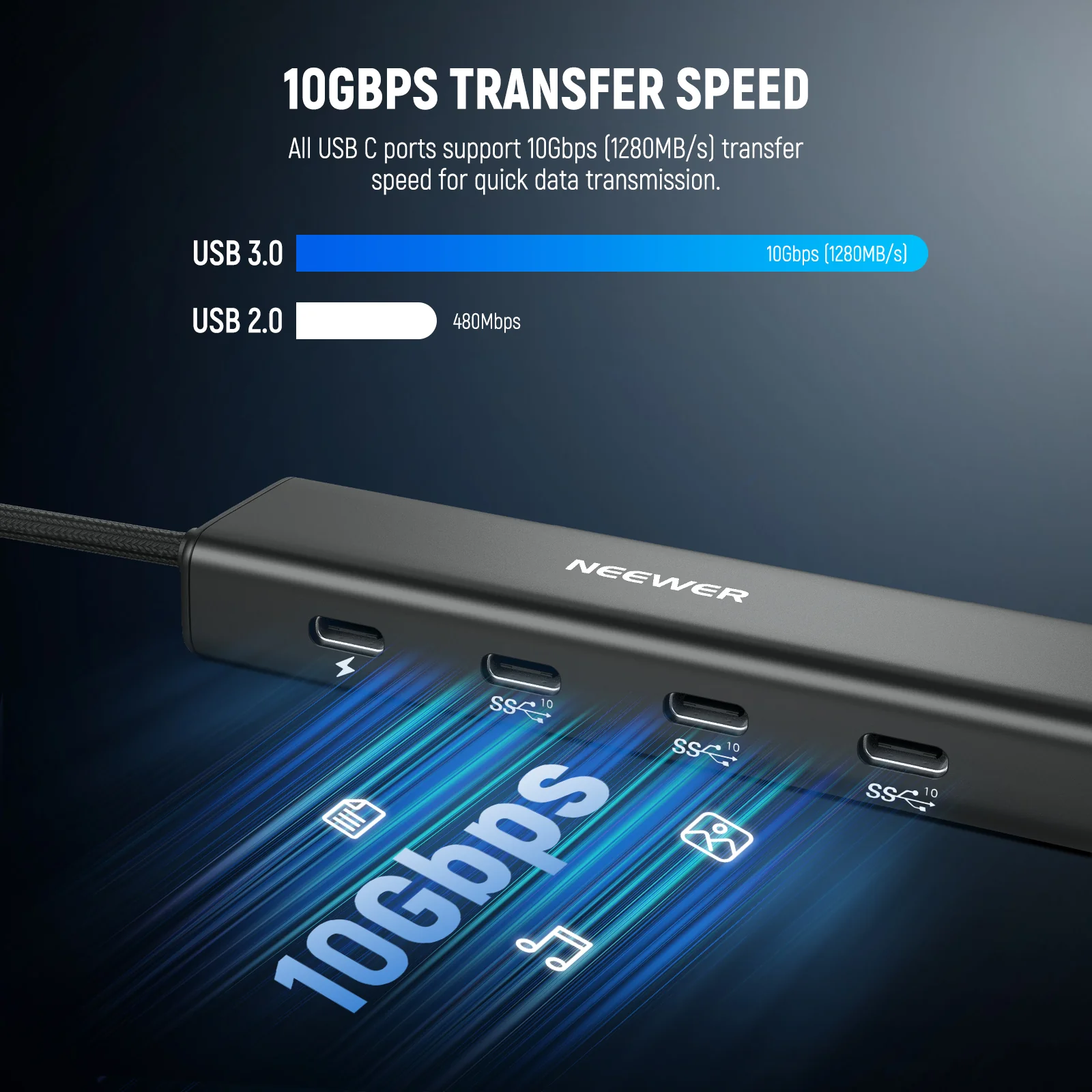 NEEWER PS020E 4 In 1 USB C Hub 3.1 Gen2 100W PD with Cold Shoe Adapter - Image 4