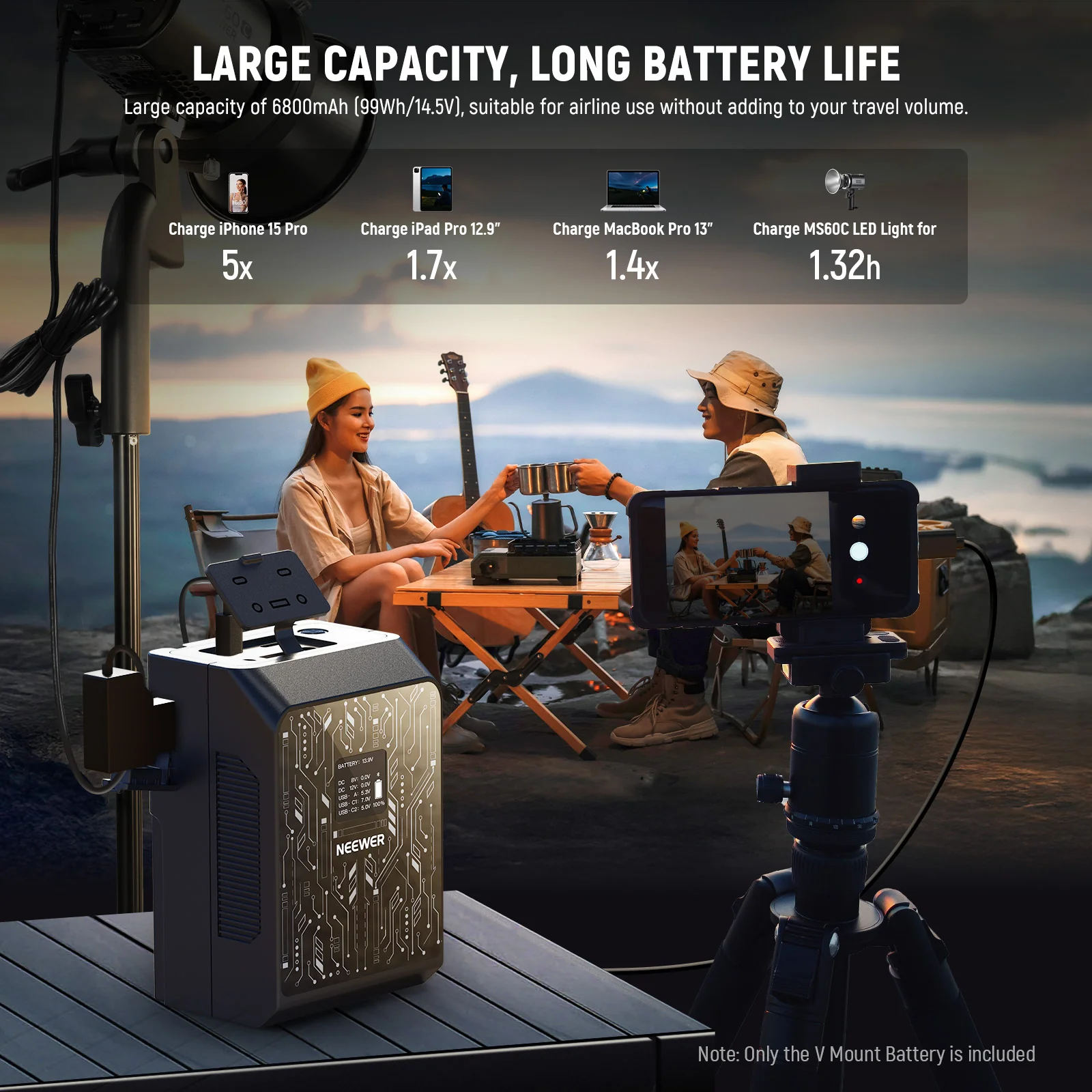 NEEWER PS099S 6800mAh 99Wh Mini V Mount Battery with APP Control - Image 4