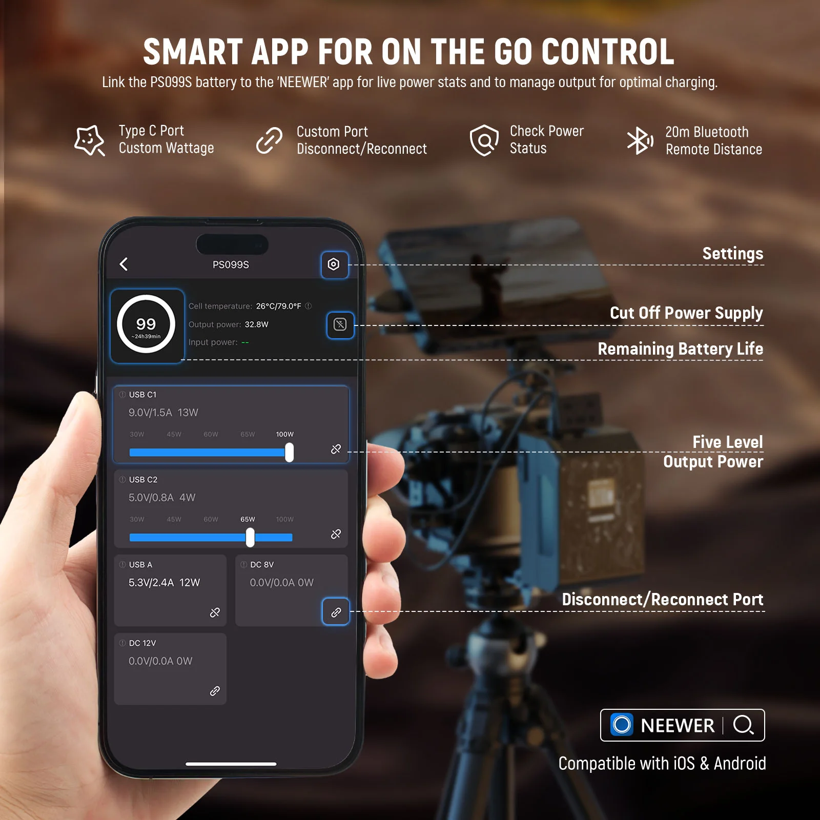 NEEWER PS099S 6800mAh 99Wh Mini V Mount Battery with APP Control - Image 5