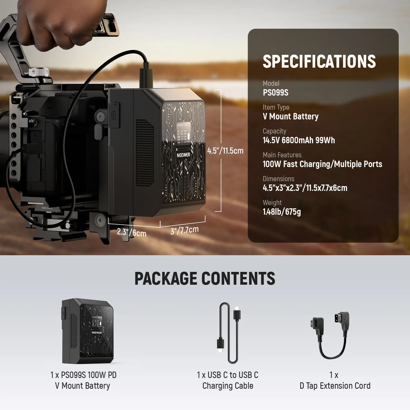 NEEWER PS099S 6800mAh 99Wh Mini V Mount Battery with APP Control - Image 8