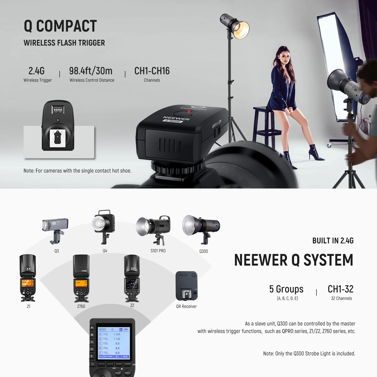 NEEWER Q300 300Ws GN60 2.4G Outdoor Strobe Flash with Trigger - Image 5