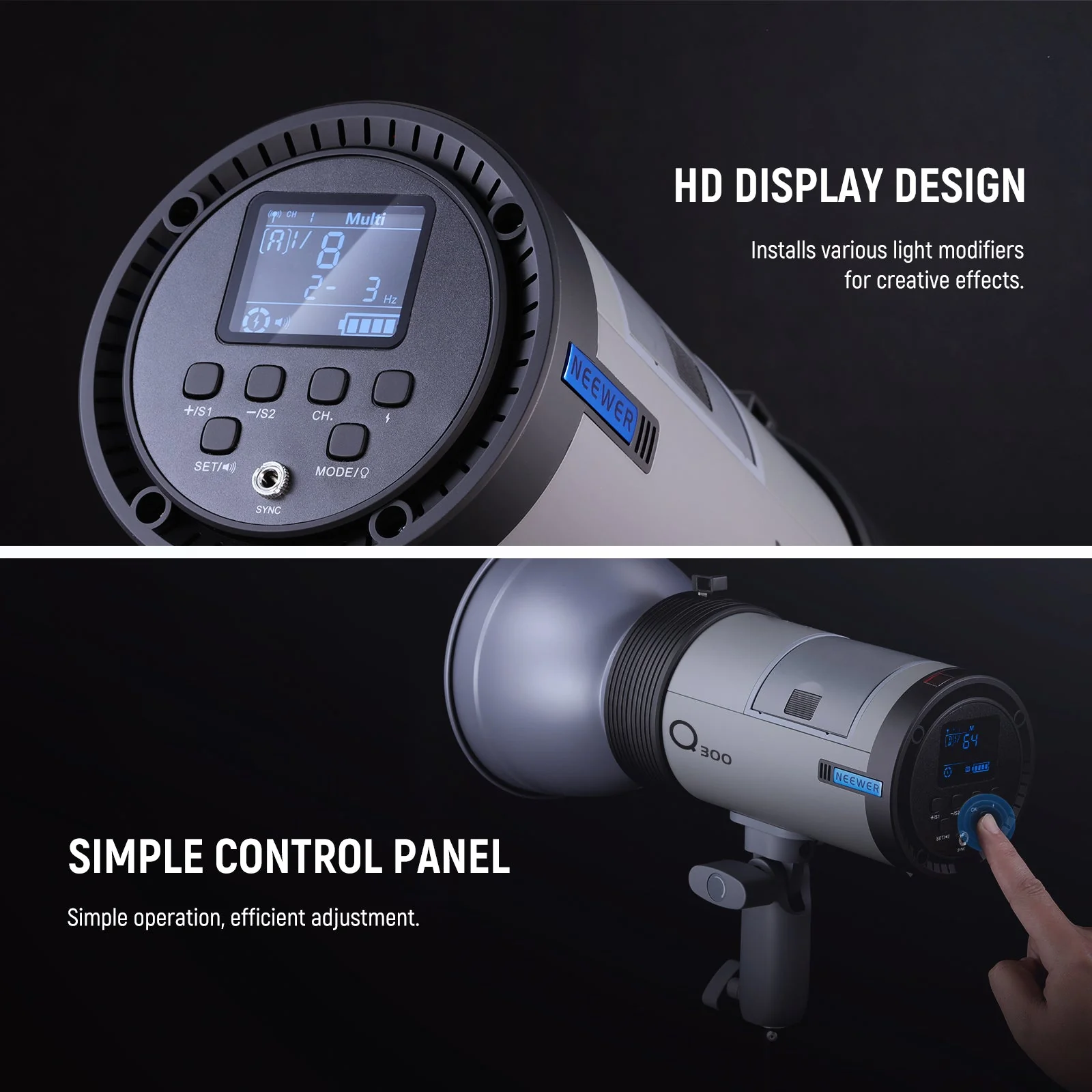 NEEWER Q300 300Ws GN60 2.4G Outdoor Strobe Flash with Trigger - Image 8