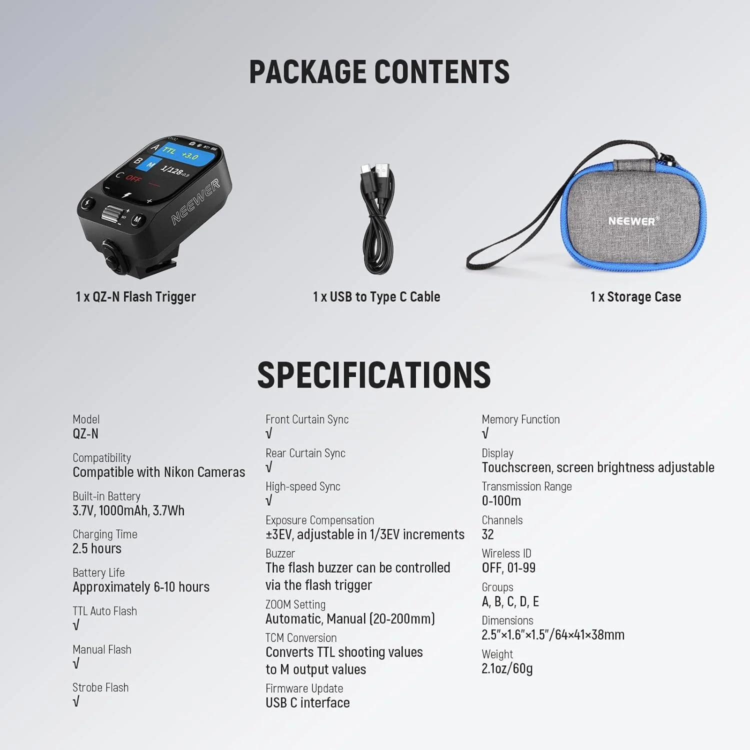 NEEWER QZ TTL Wireless Flash Trigger Transmitter for Canon/Sony/Nikon/Fujifilm - Image 8