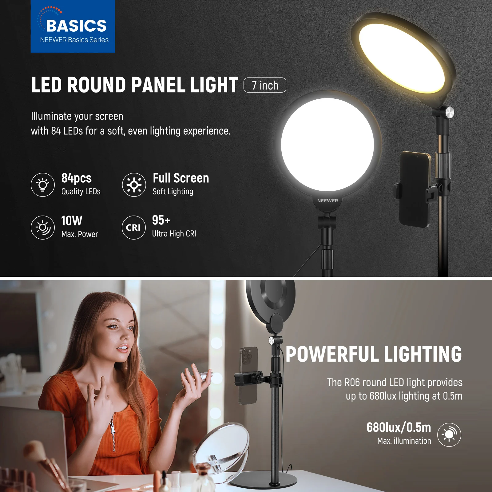 NEEWER BASICS R06 7" Desktop Phone Selfie Round LED Light Kit - Image 10