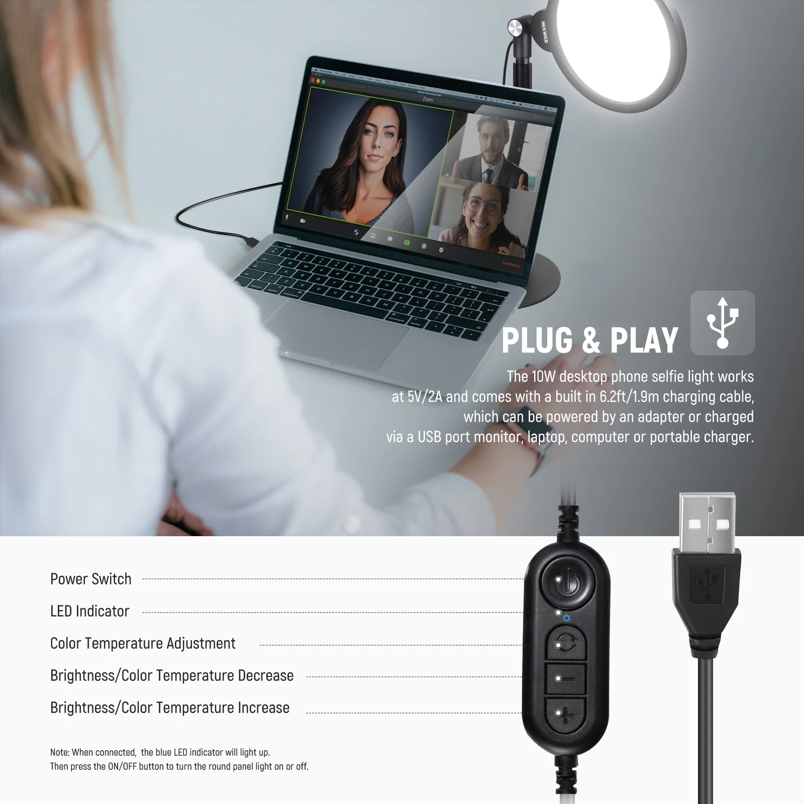 NEEWER BASICS R06 7" Desktop Phone Selfie Round LED Light Kit - Image 12