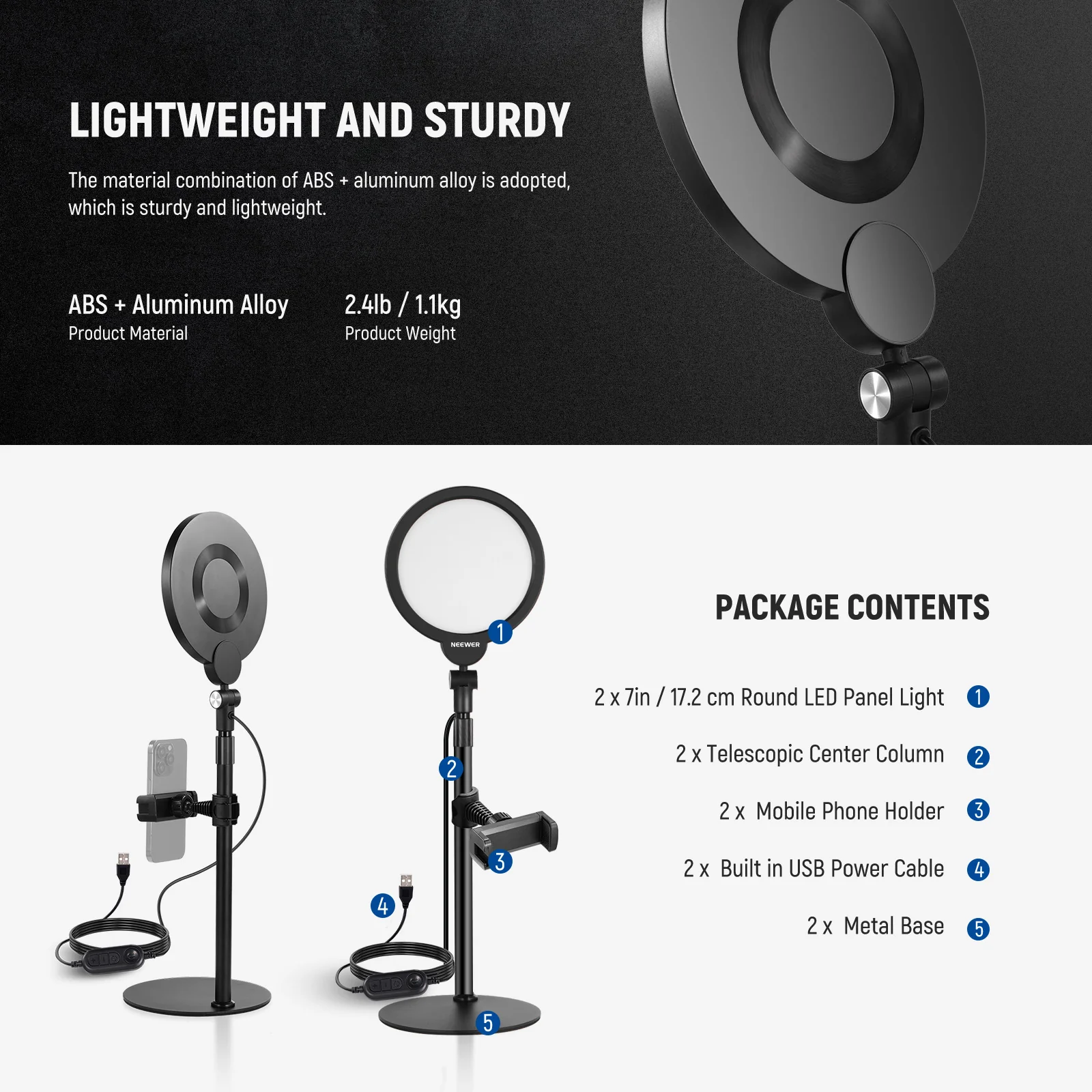 NEEWER BASICS R06 7" Desktop Phone Selfie Round LED Light Kit - Image 16
