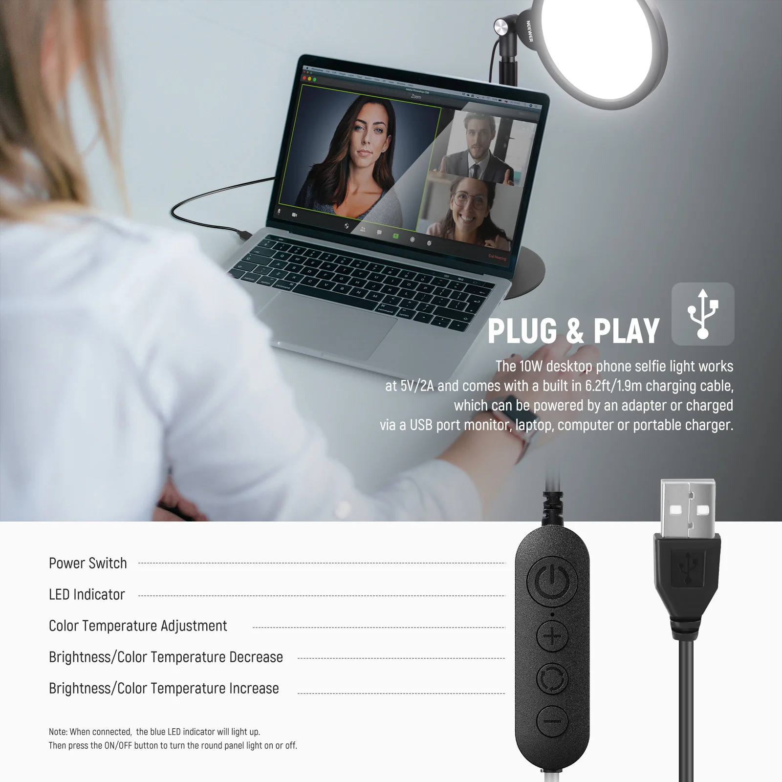 NEEWER BASICS R06 7" Desktop Phone Selfie Round LED Light Kit - Image 4