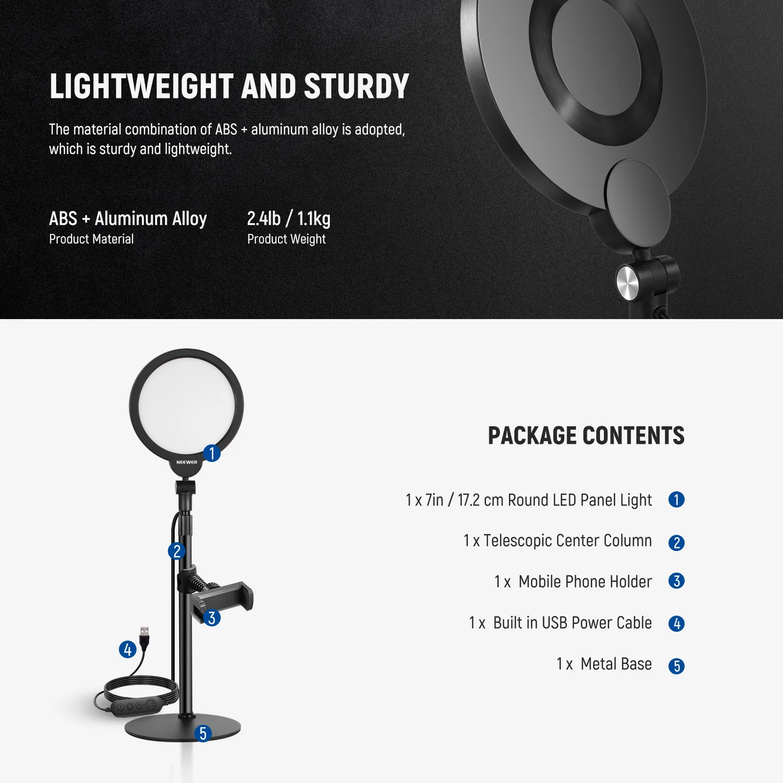 NEEWER BASICS R06 7" Desktop Phone Selfie Round LED Light Kit - Image 8