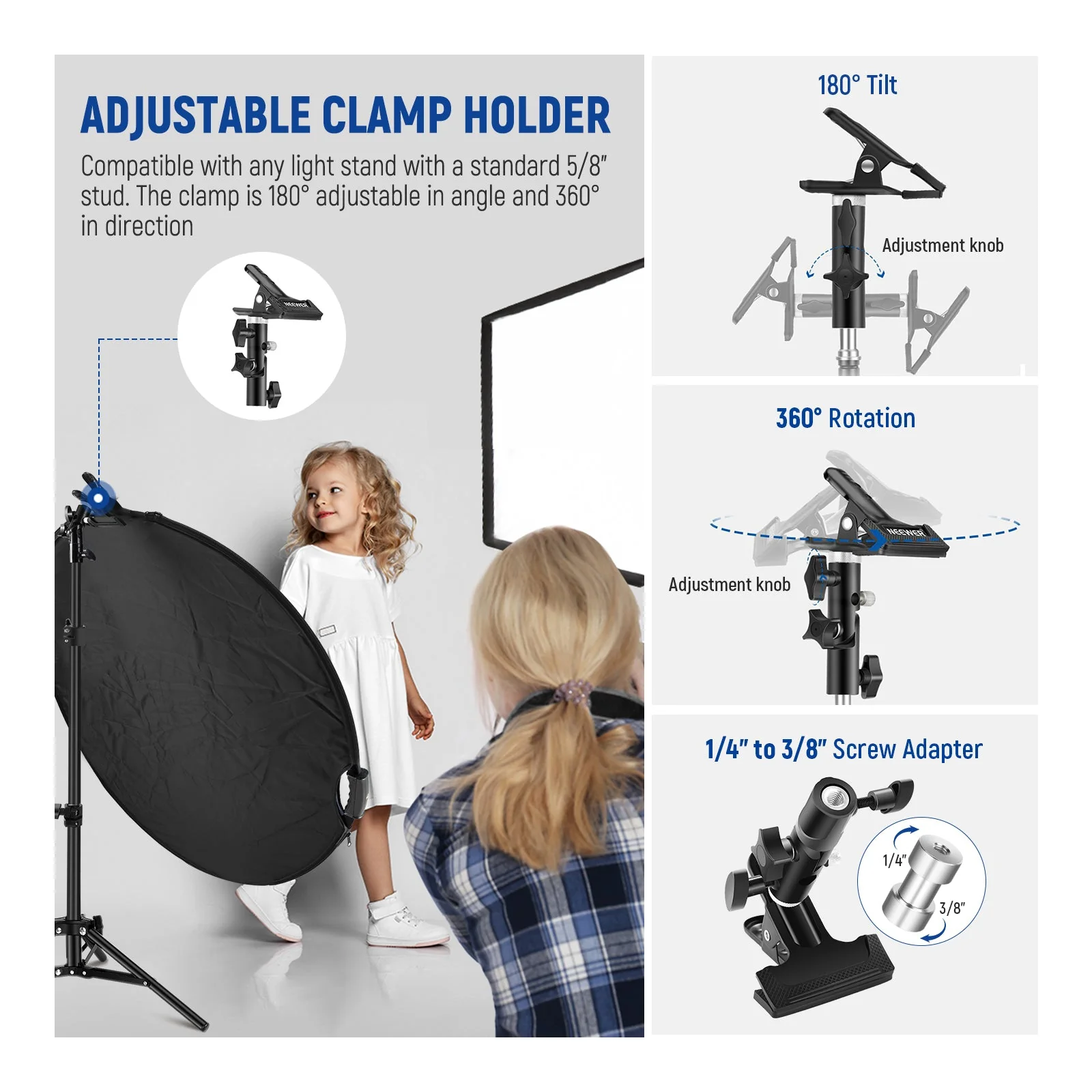 NEEWER 5 In 1 Round Light Reflector with Hand Grips & Clamp - Image 4