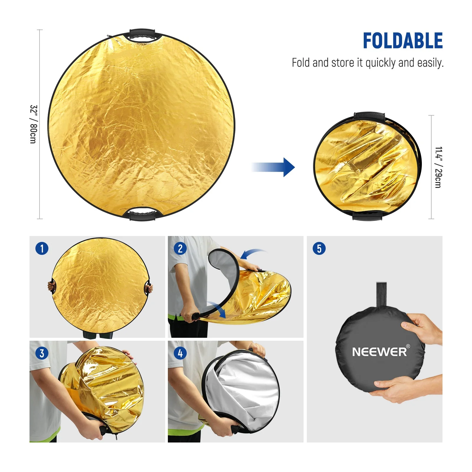 NEEWER 5 In 1 Round Light Reflector with Hand Grips & Clamp - Image 7