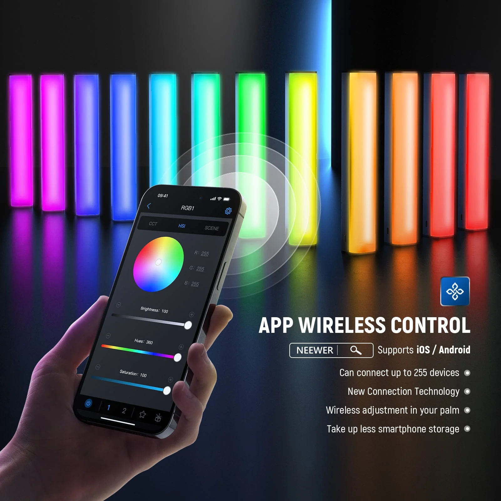 NEEWER RGB1 Magnetic Handheld Light Stick with Metal Barndoor Handle - Image 4