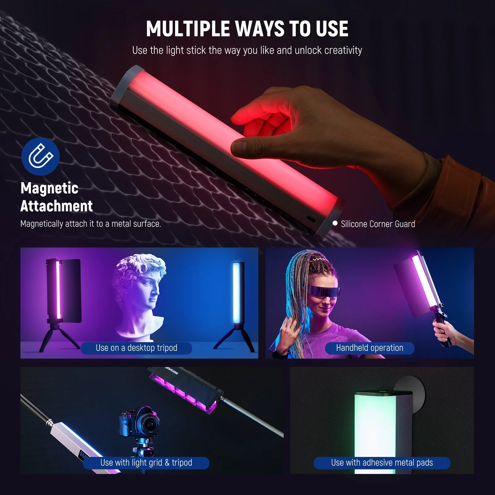 NEEWER RGB1 Magnetic Handheld Light Stick with Metal Barndoor Handle - Image 7