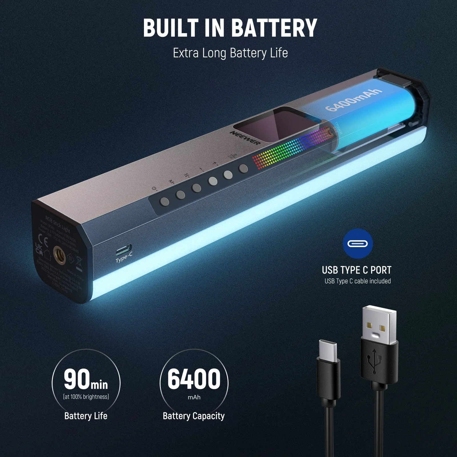 NEEWER RGB1 Magnetic Handheld Light Stick with Metal Barndoor Handle - Image 8