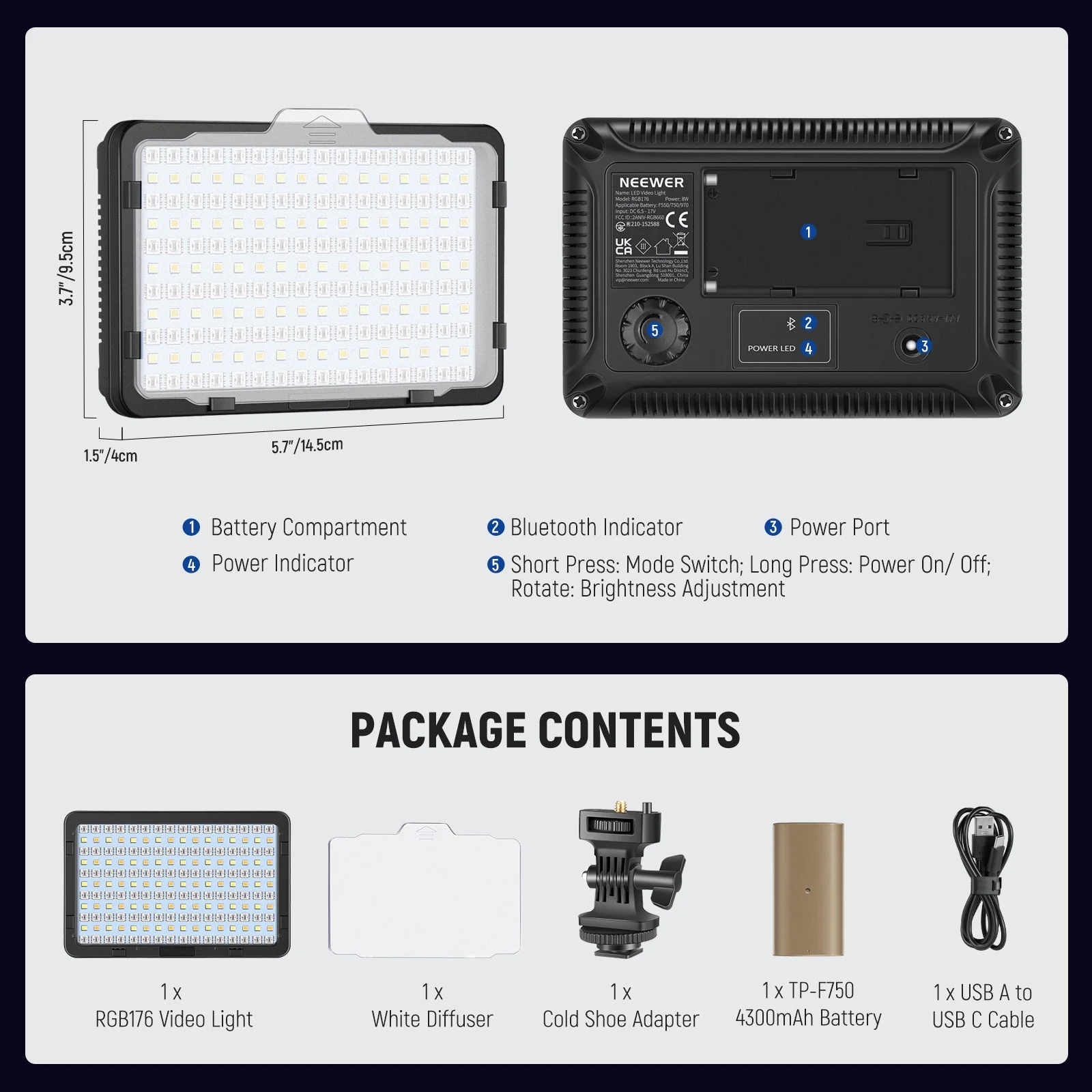 NEEWER RGB176 LED Camera Video Light with Battery - Image 9